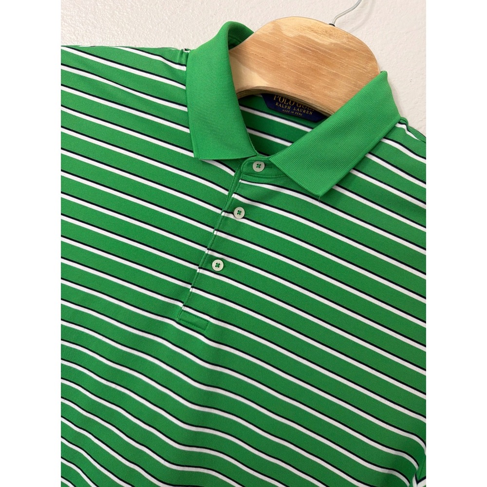 Polo Golf Ralph‎ Lauren Mens XL Green White Striped Performance Pima Polo Shirt